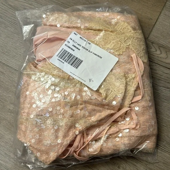 NWT! Anthropologie Pink En Elly Sleeveless V-Neck Lace Sequin Slip Midi  Dress